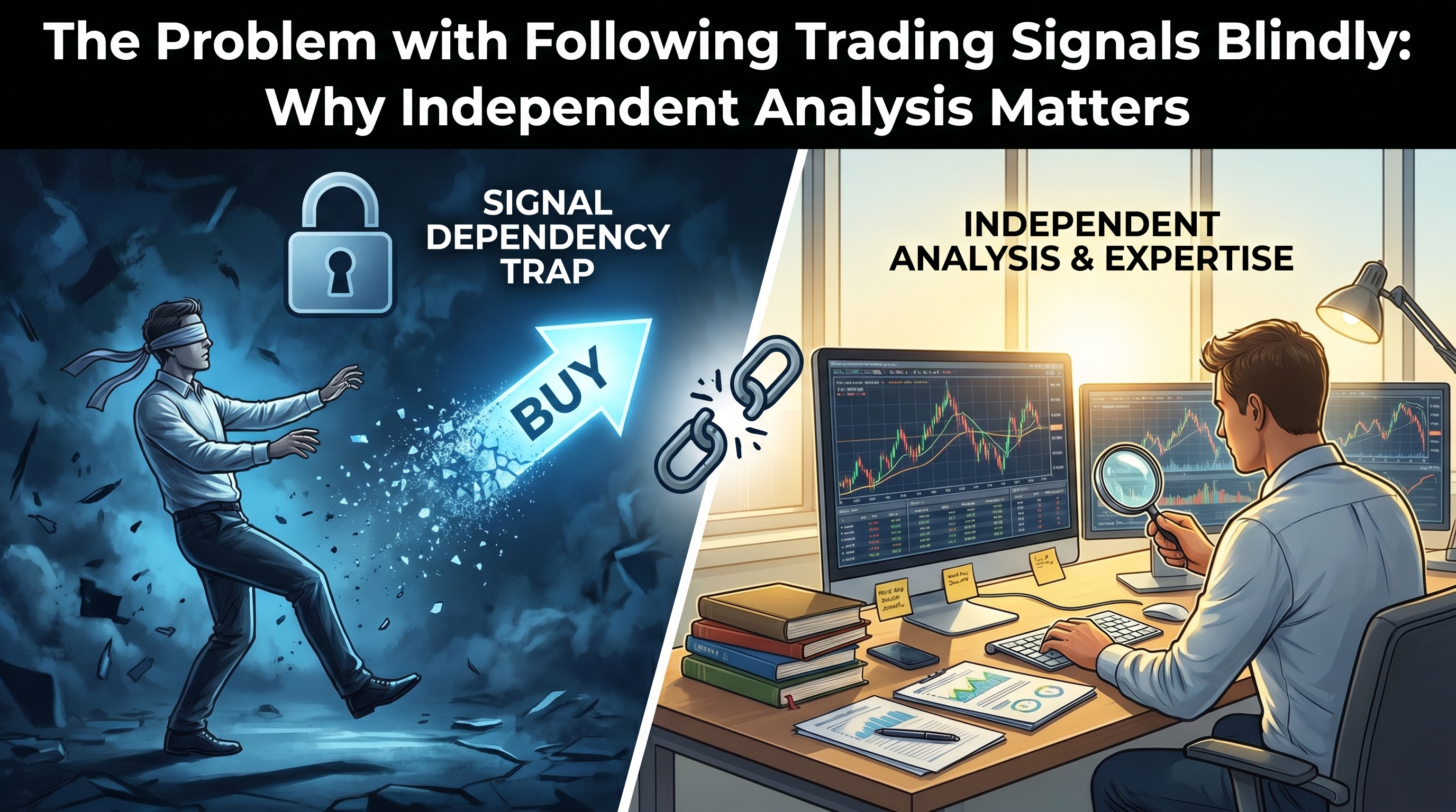 The Problem with Following Trading Signals Blindly: Why Independent Analysis Matters - TradingAnalysis.ai Trading Guide