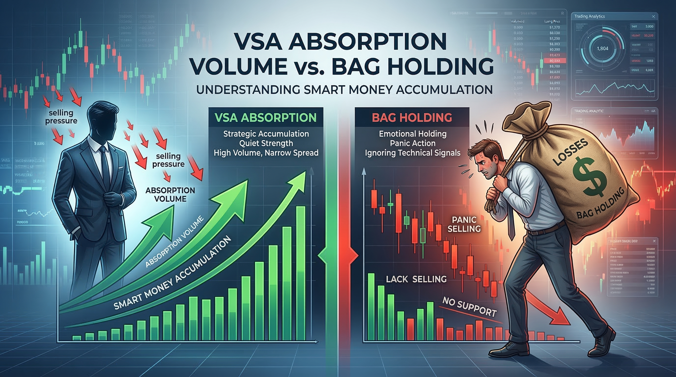 VSA Absorption Volume vs. Bag Holding: Understanding Smart Money Accumulation - TradingAnalysis.ai Trading Guide